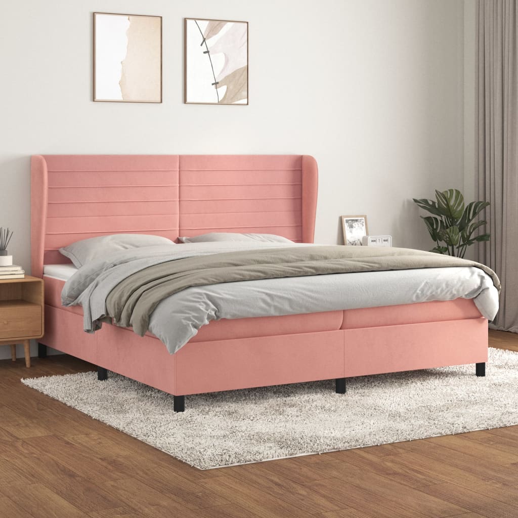 vidaXL Cama com molas/colchão 200x200 cm veludo rosa