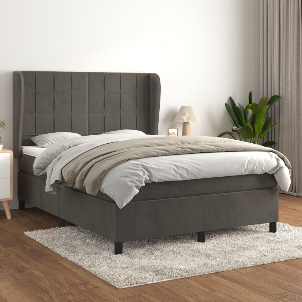 vidaXL Cama com molas/colchão 140x200 cm veludo cinzento-escuro