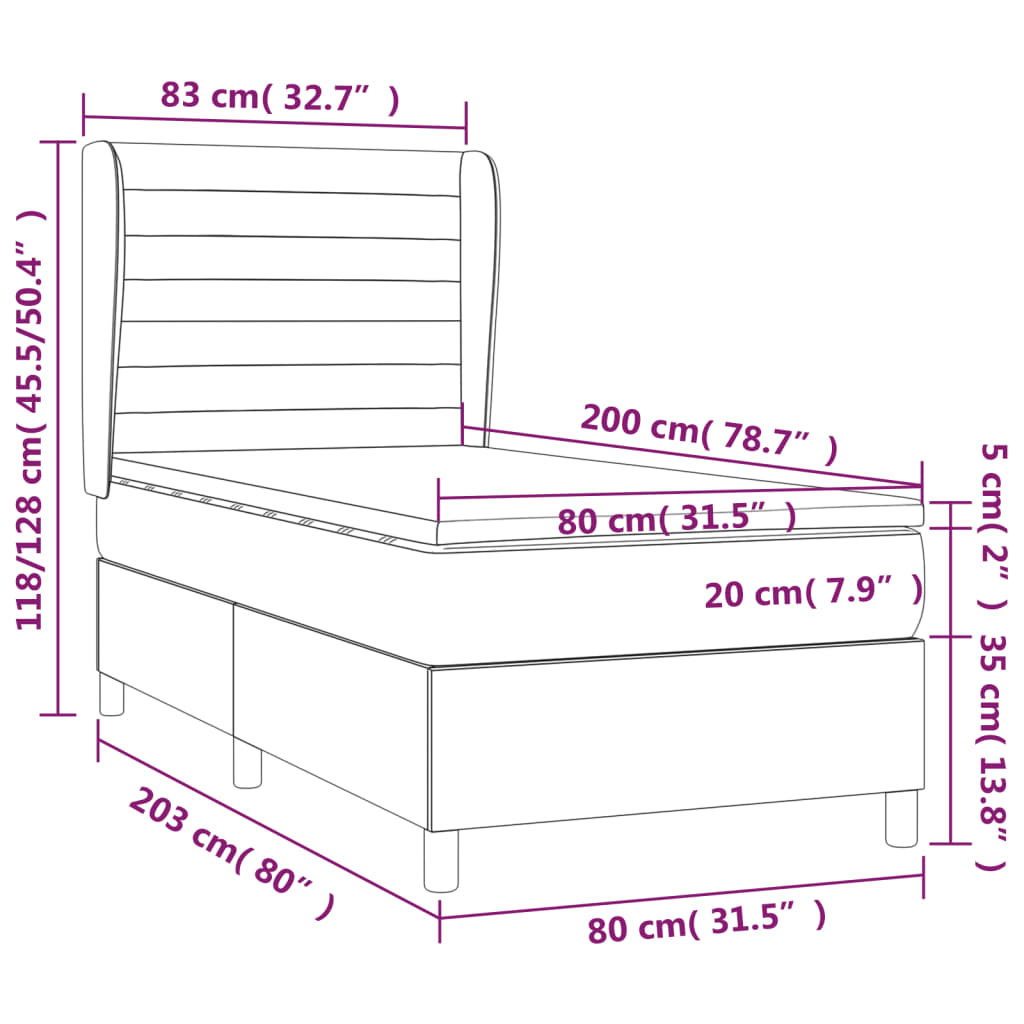 vidaXL Cama com molas/colchão 80x200 cm tecido azul