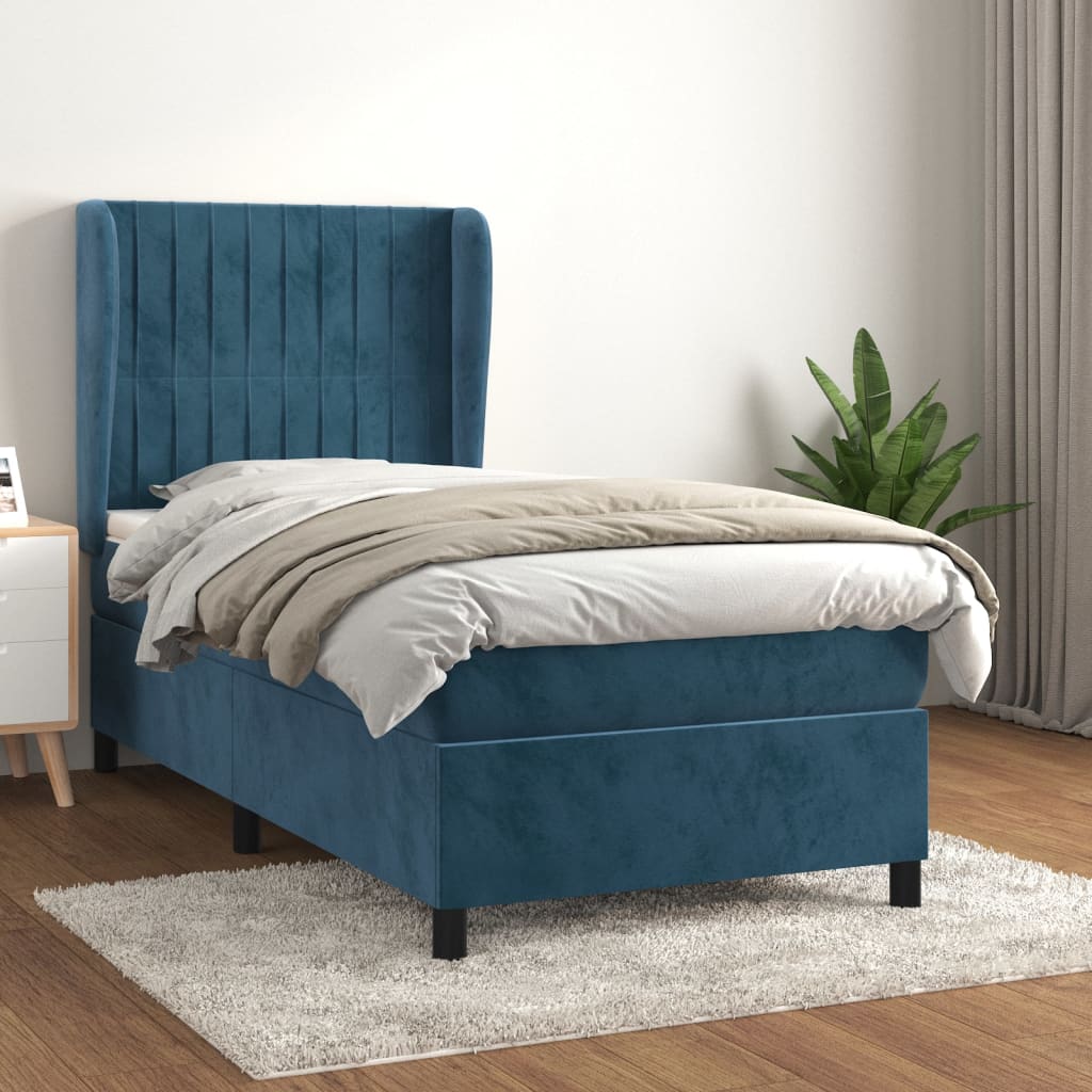 vidaXL Cama com molas/colchão 90x190 cm veludo azul-escuro