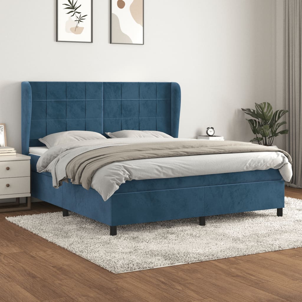 vidaXL Cama com molas/colchão 160x200 cm veludo azul-escuro