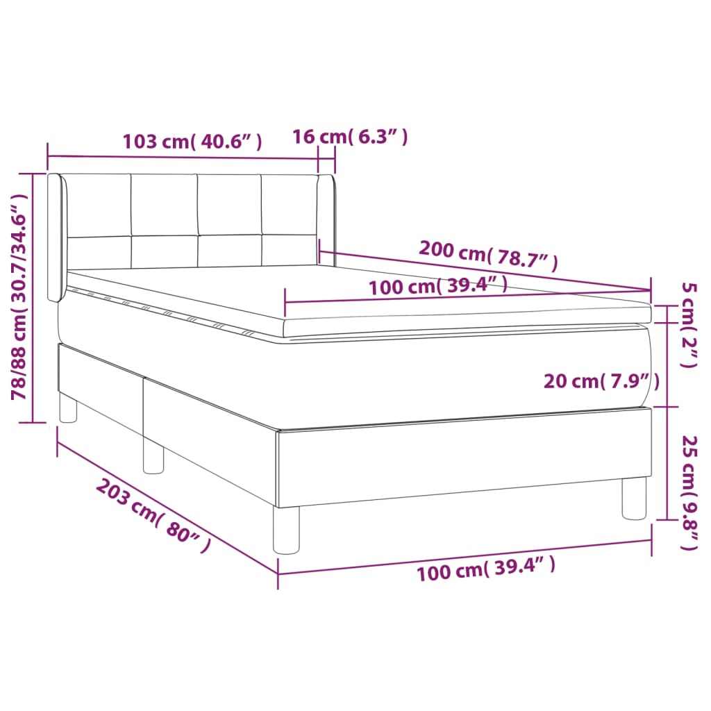 vidaXL Cama com molas/colchão 100x200 cm tecido cinzento-claro