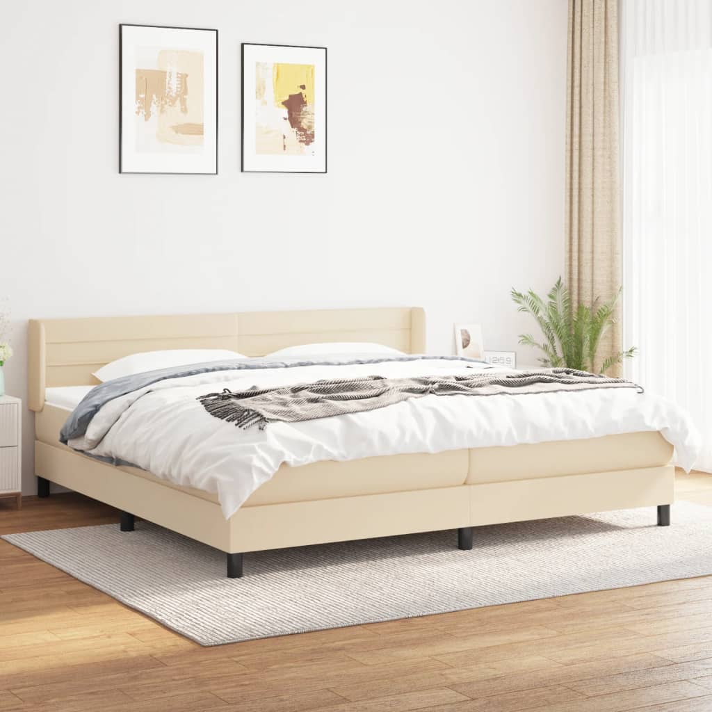 vidaXL Cama com molas/colchão 200x200 cm tecido cor creme