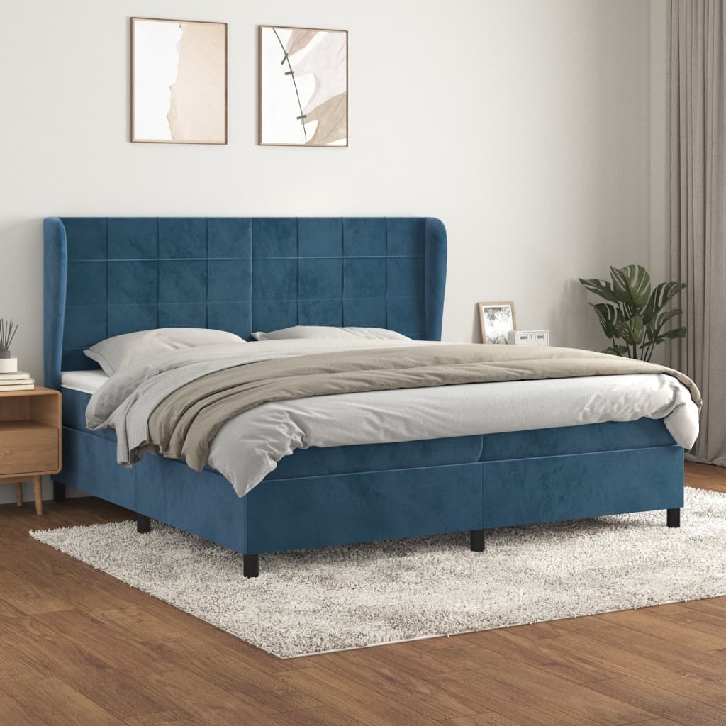 vidaXL Cama com molas/colchão 200x200 cm veludo azul-escuro