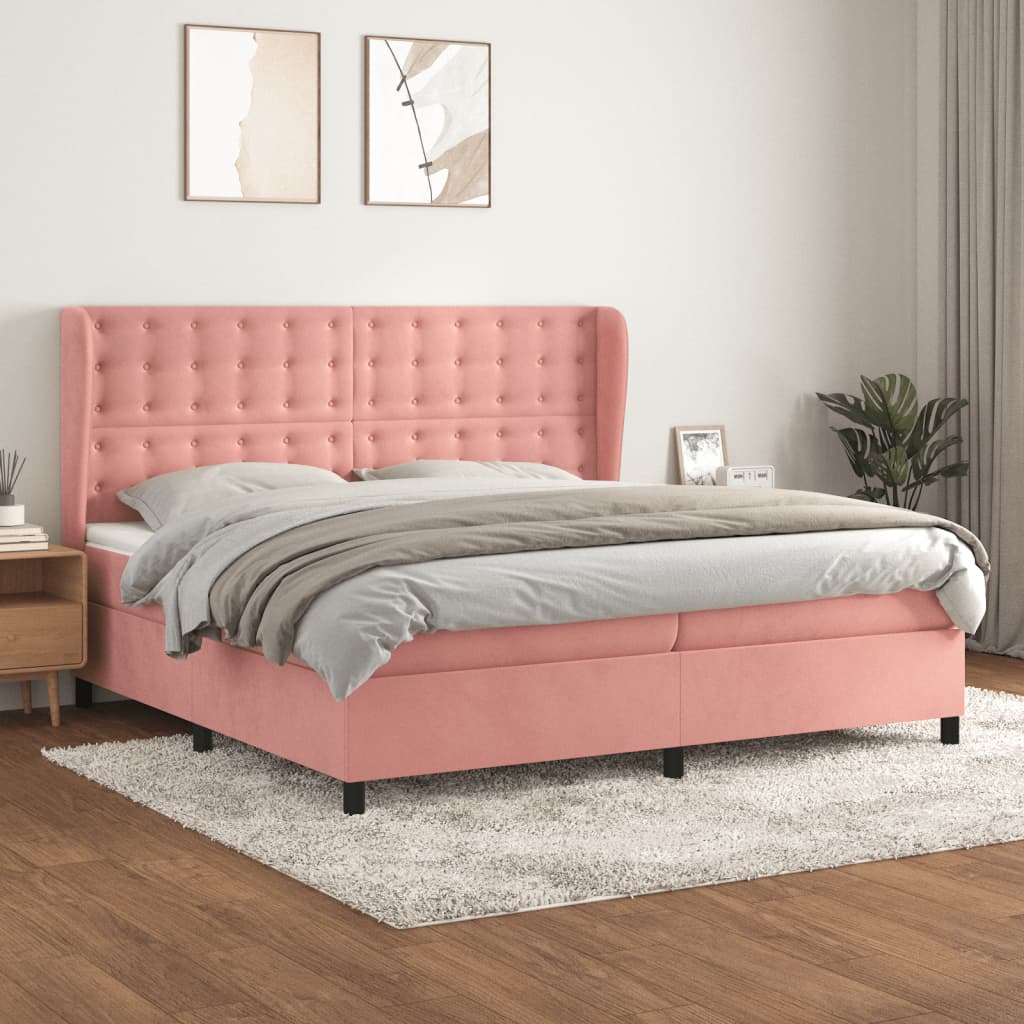 vidaXL Cama com molas/colchão 200x200 cm veludo rosa