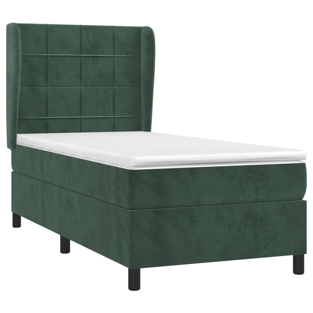 vidaXL Cama com molas/colchão 90x200 cm veludo verde-escuro