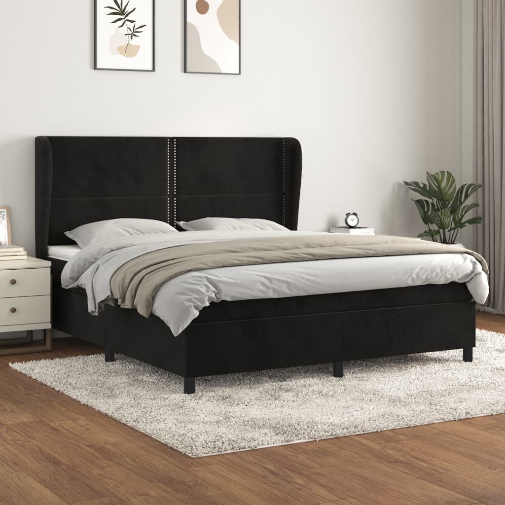 vidaXL Cama com molas/colchão 180x200 cm veludo preto