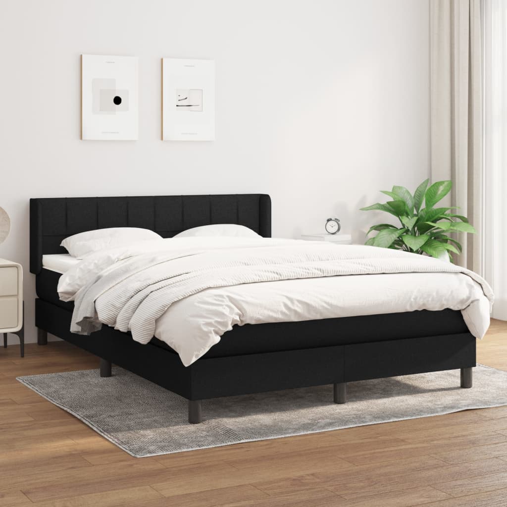 vidaXL Cama com molas/colchão 140x190 cm tecido preto