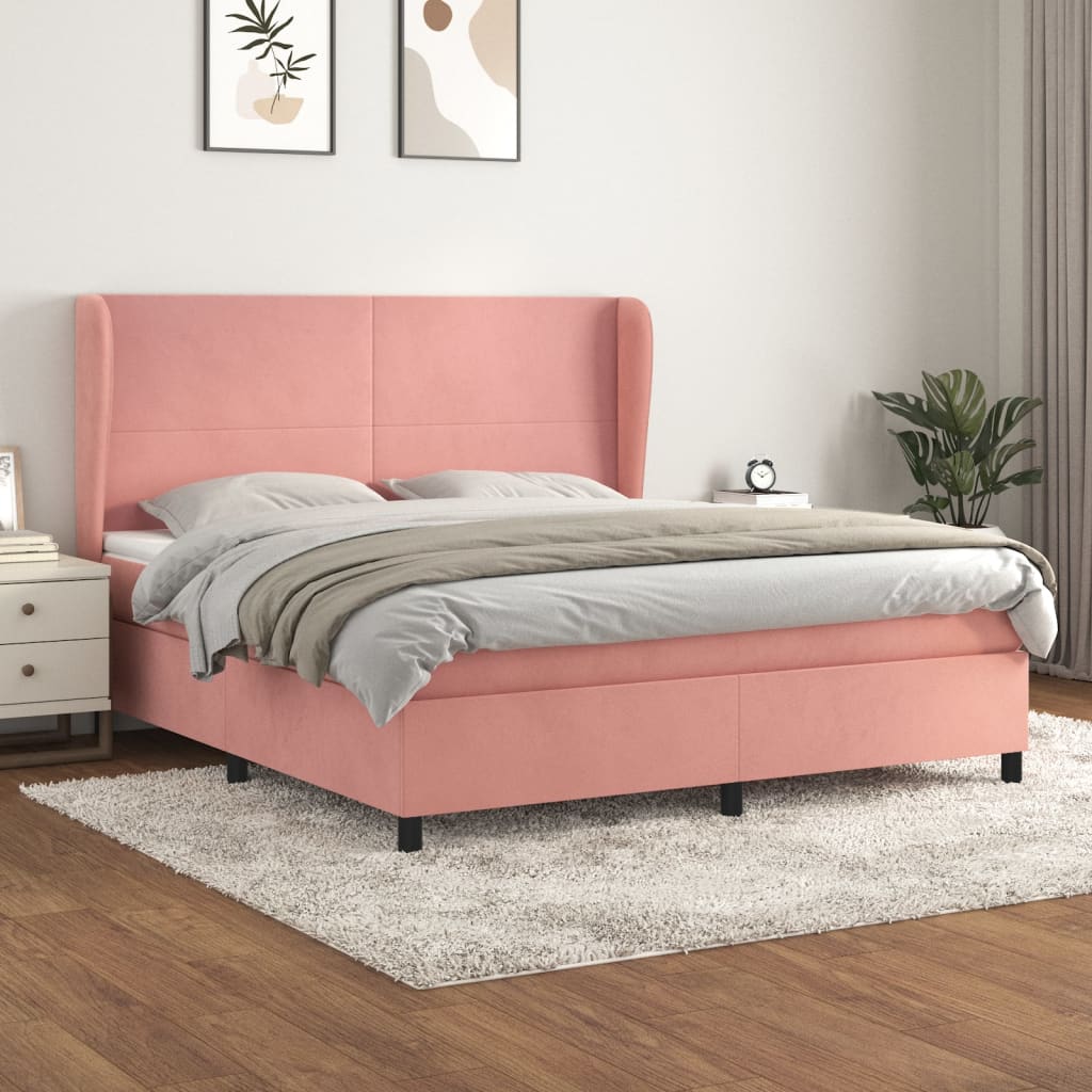 vidaXL Cama com molas/colchão 180x200 cm veludo rosa