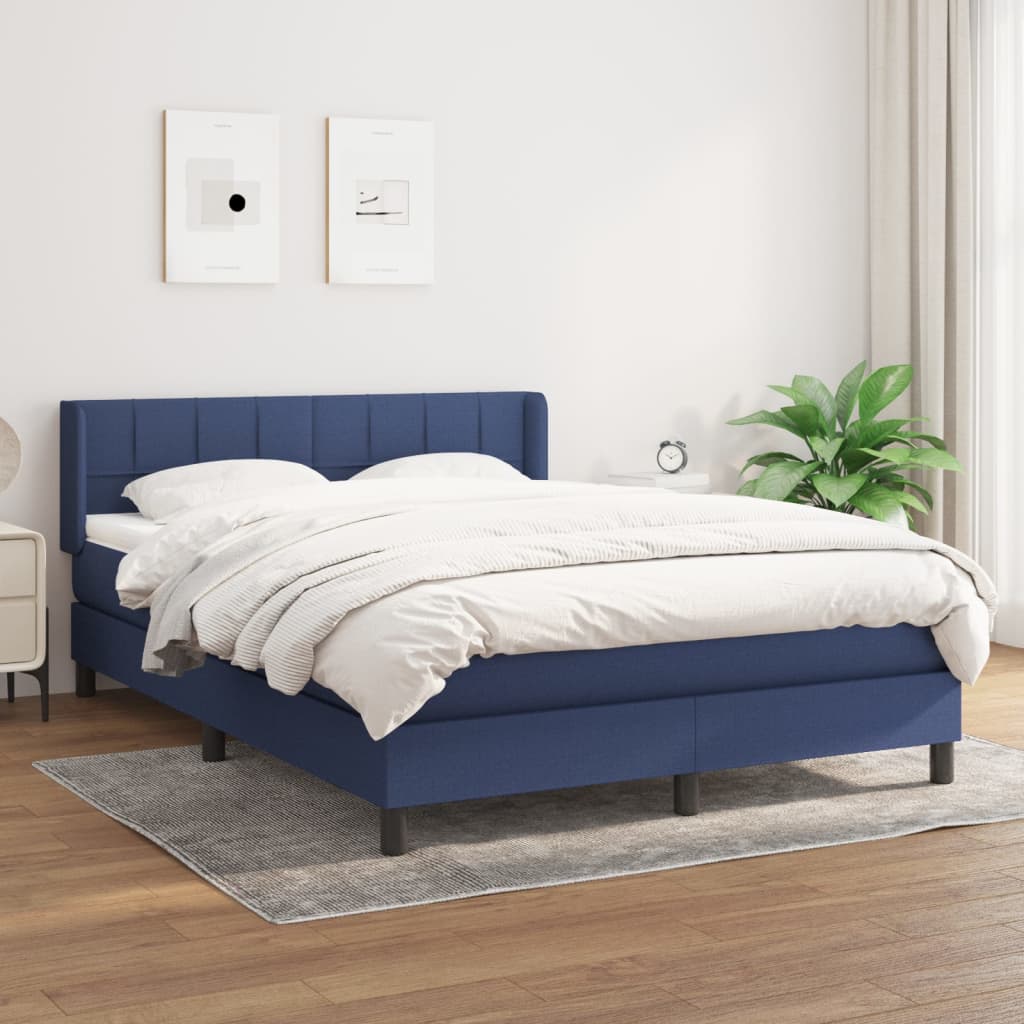 vidaXL Cama com molas/colchão 140x190 cm tecido azul