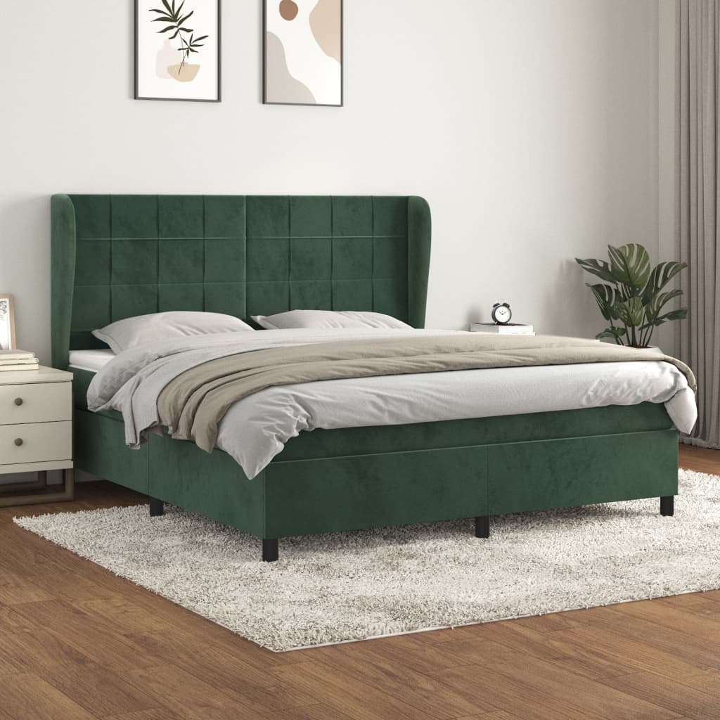 vidaXL Cama com molas/colchão 180x200 cm veludo verde-escuro