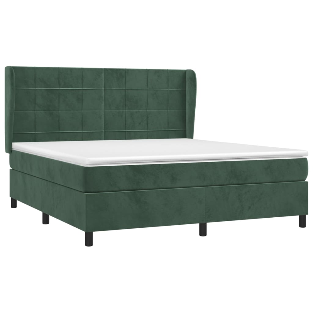 vidaXL Cama com molas/colchão 180x200 cm veludo verde-escuro