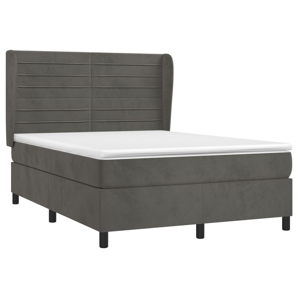 vidaXL Cama com molas/colchão 140x190 cm veludo cinzento-escuro