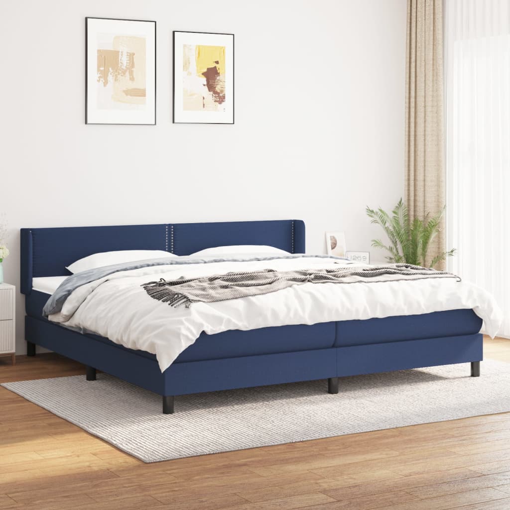 vidaXL Cama com molas/colchão 200x200 cm tecido azul