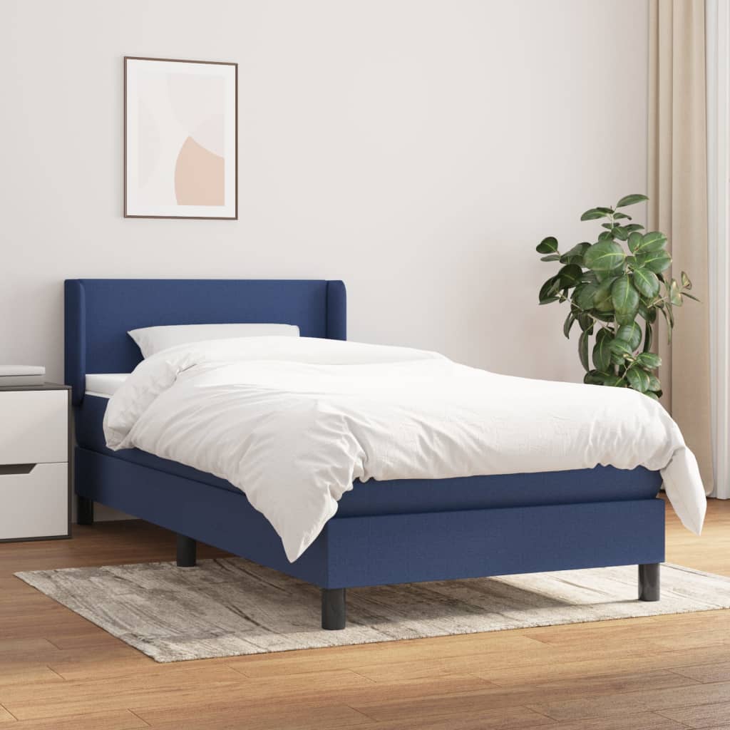 vidaXL Cama com molas/colchão 90x190 cm tecido azul