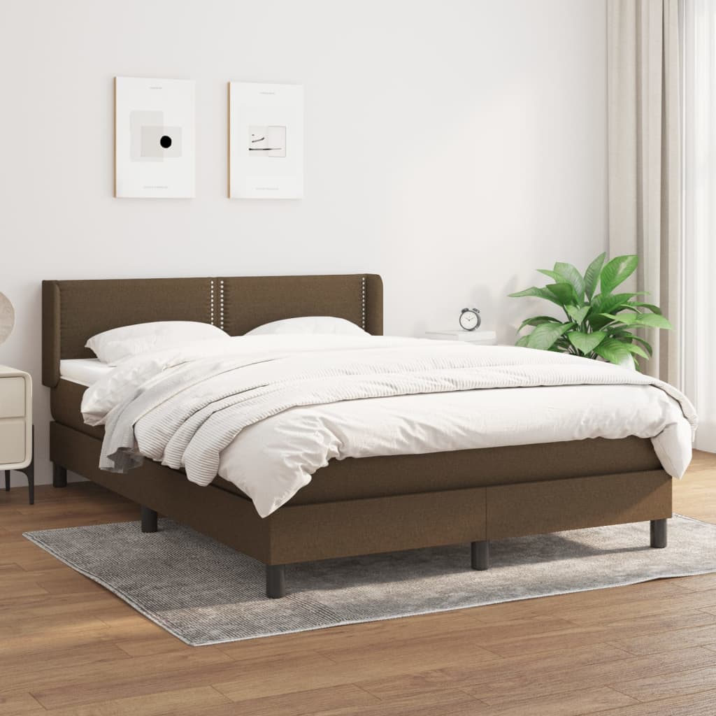 vidaXL Cama com molas/colchão 140x190 cm tecido castanho-escuro