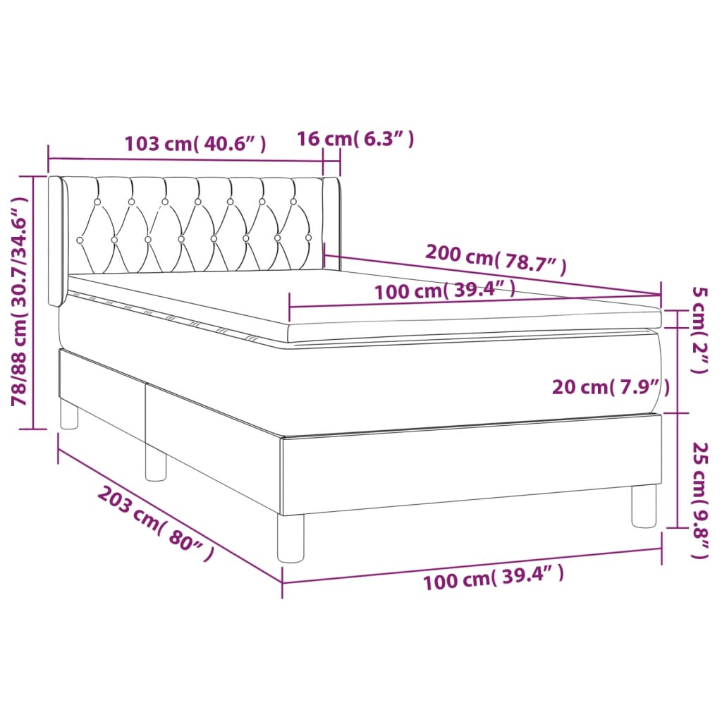 vidaXL Cama com molas/colchão 100x200 cm tecido cor creme