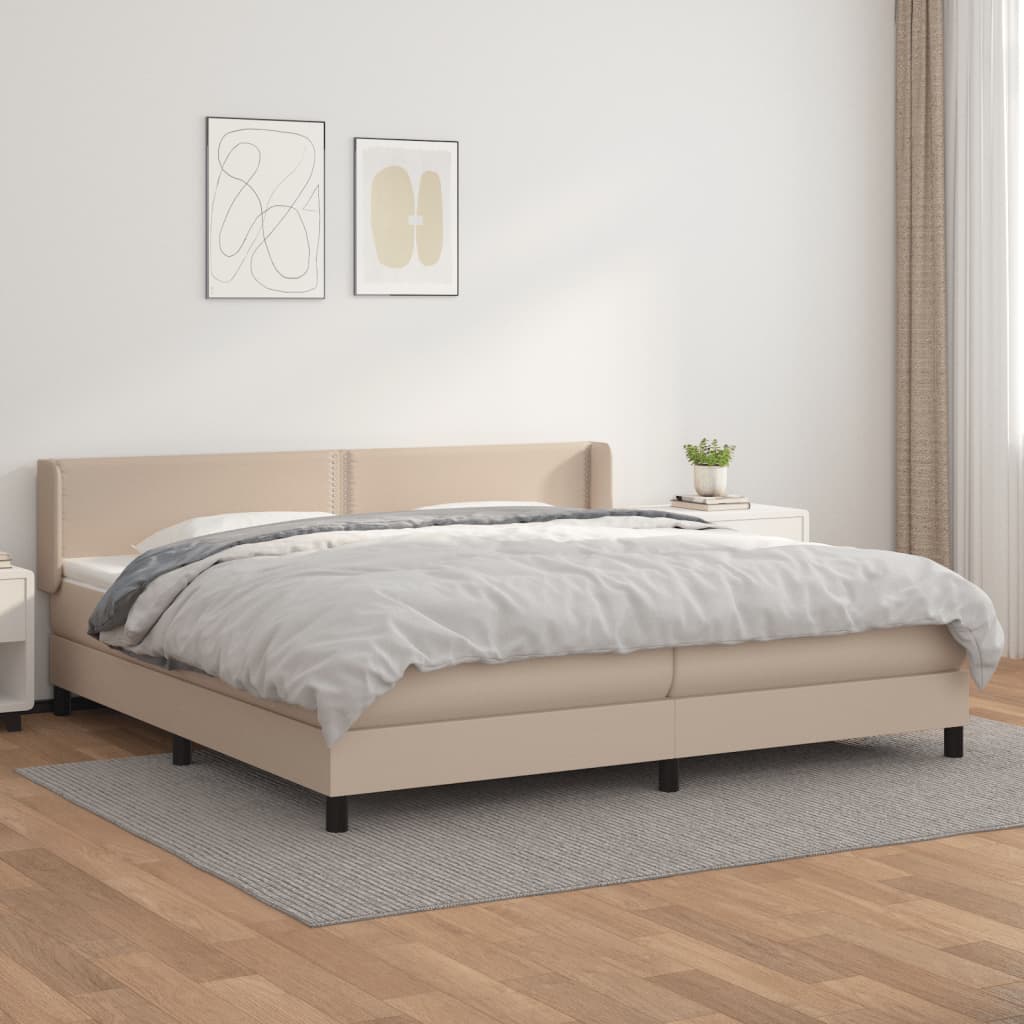 vidaXL Cama com molas/colchão 200x200 cm couro artificial cappuccino