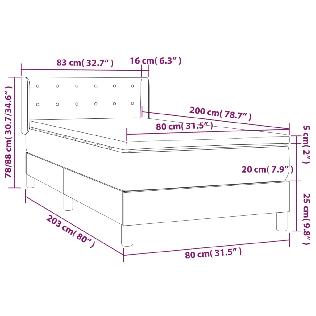 vidaXL Cama com molas/colchão 80x200 cm couro artificial cappuccino