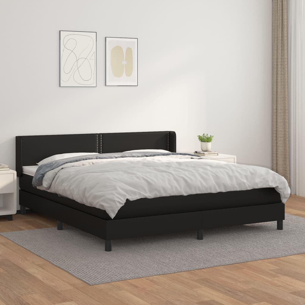 vidaXL Cama com molas/colchão 160x200 cm couro artificial preto