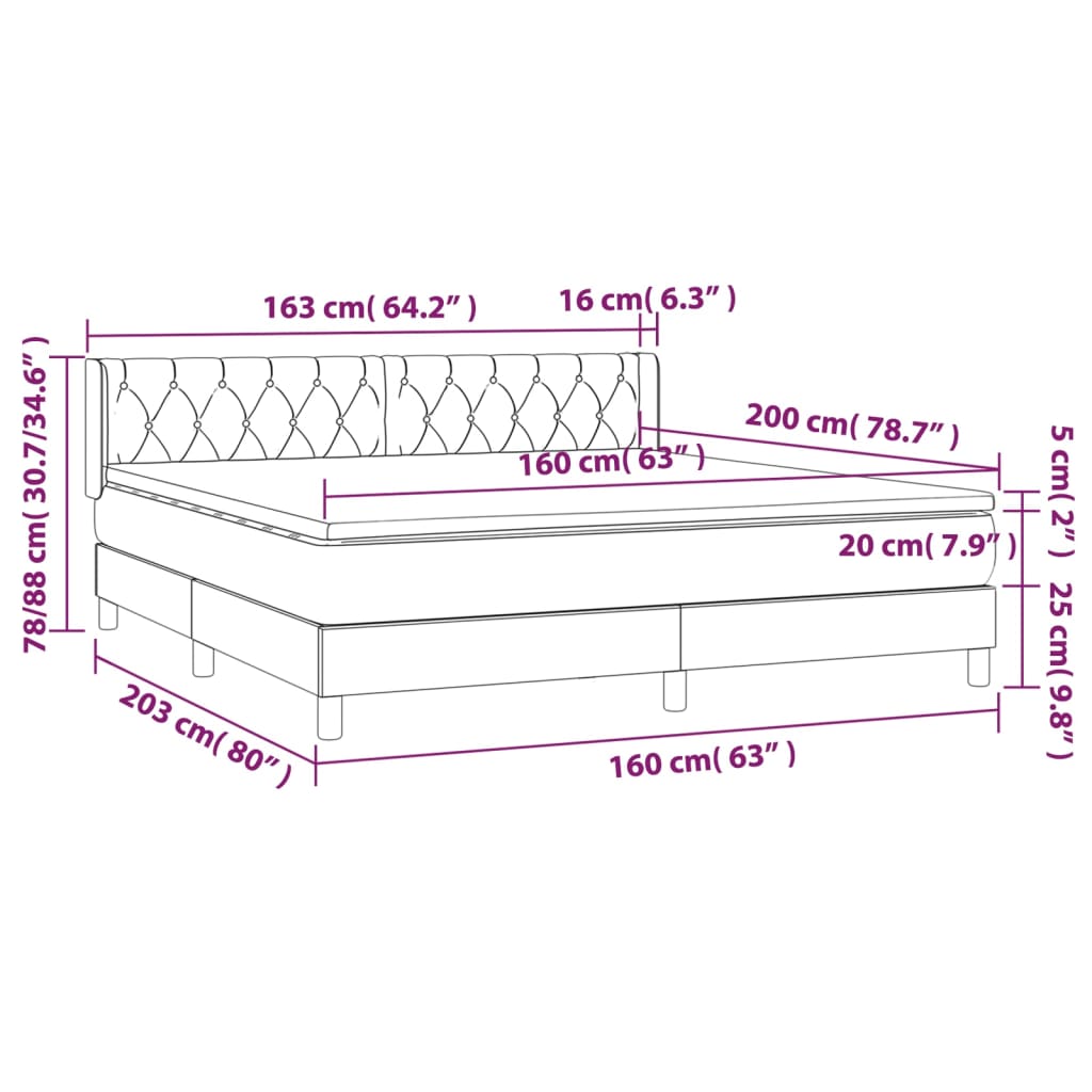 vidaXL Cama com molas/colchão 160x200 cm tecido cor creme