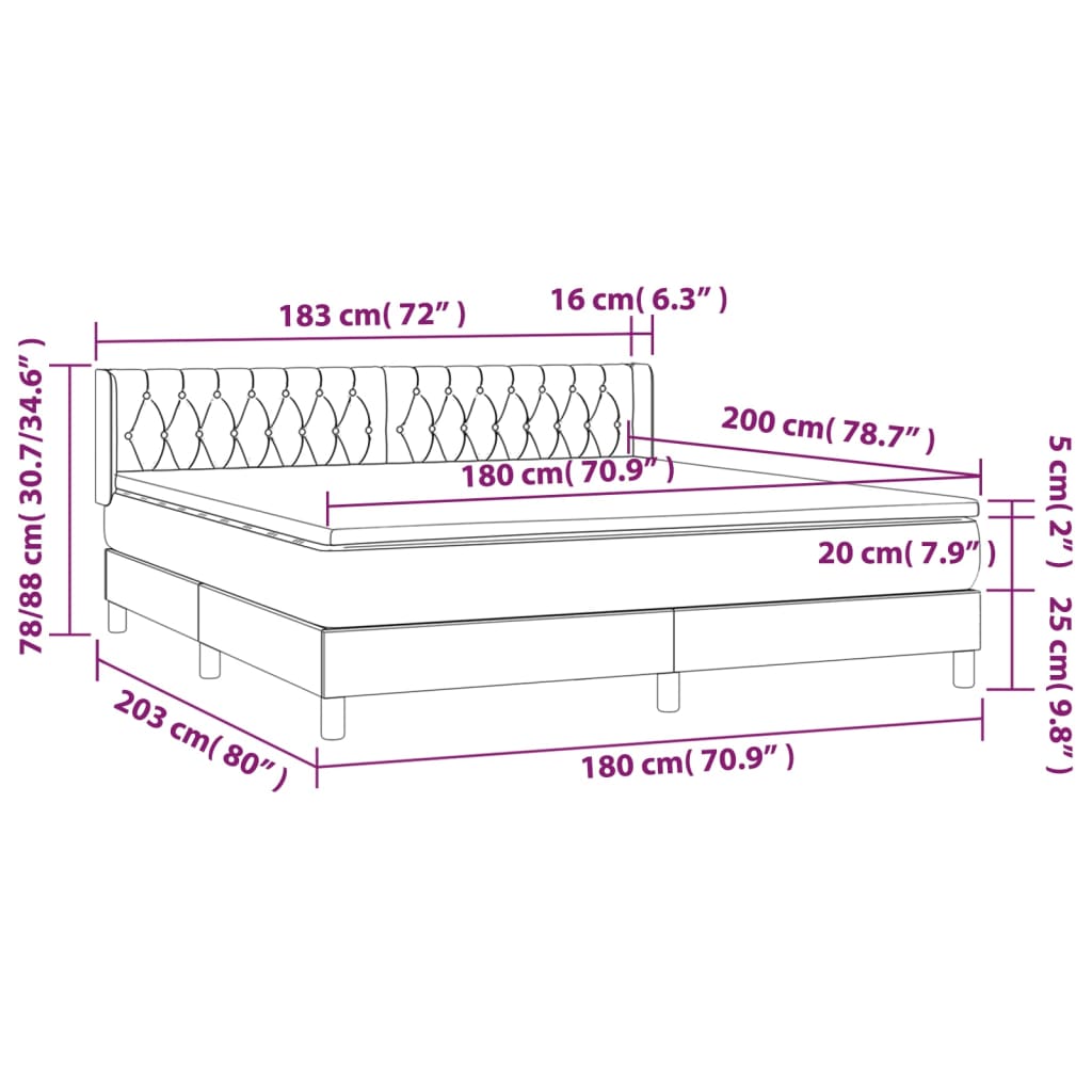 vidaXL Cama com molas/colchão 180x200 cm tecido castanho-escuro