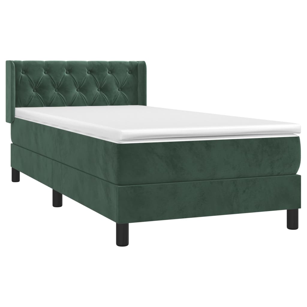 vidaXL Cama com molas/colchão 80x200 cm veludo verde-escuro