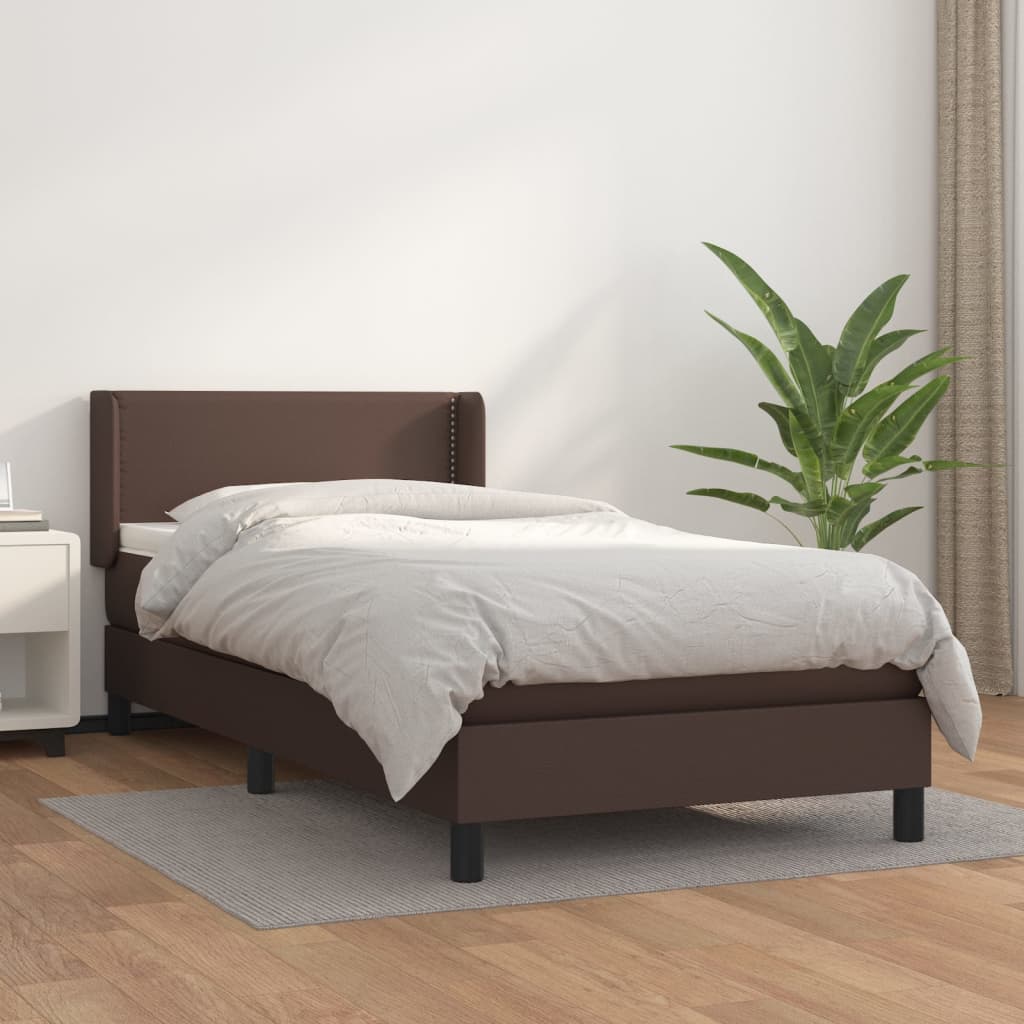 vidaXL Cama com molas/colchão 80x200 cm couro artificial castanho