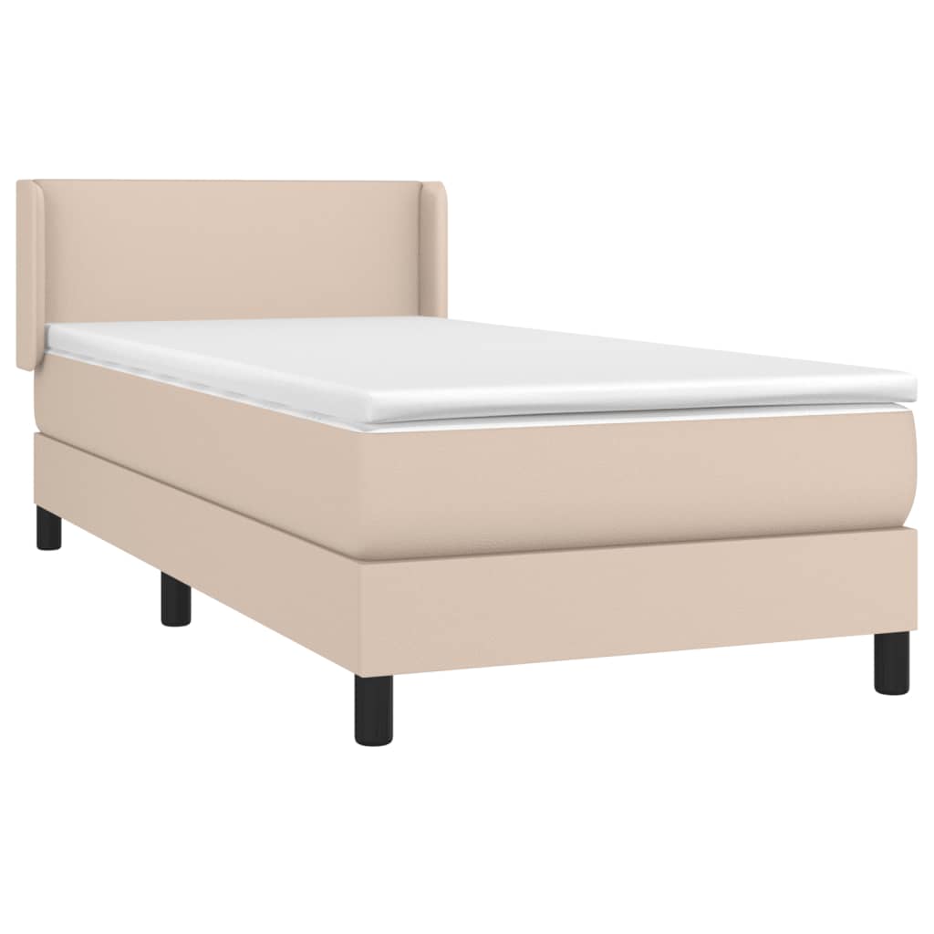 vidaXL Cama com molas/colchão 90x190 cm couro artificial cappuccino