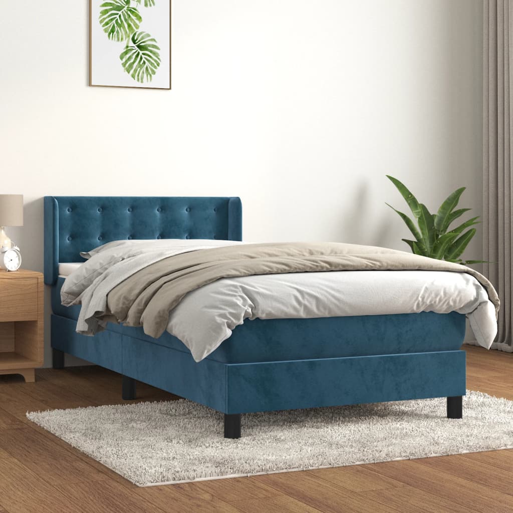 vidaXL Cama com molas/colchão 80x200 cm veludo azul-escuro