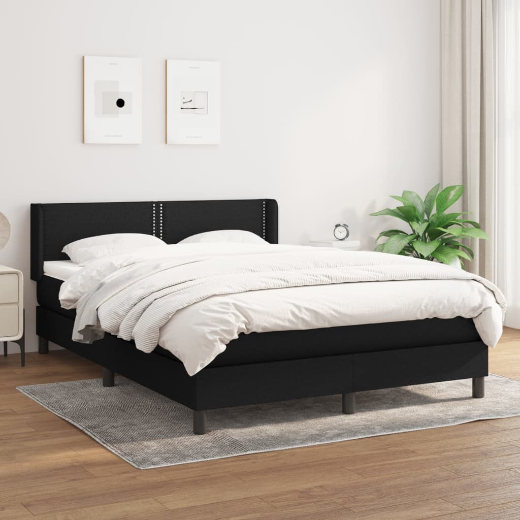 vidaXL Cama com molas/colchão 140x200 cm tecido preto