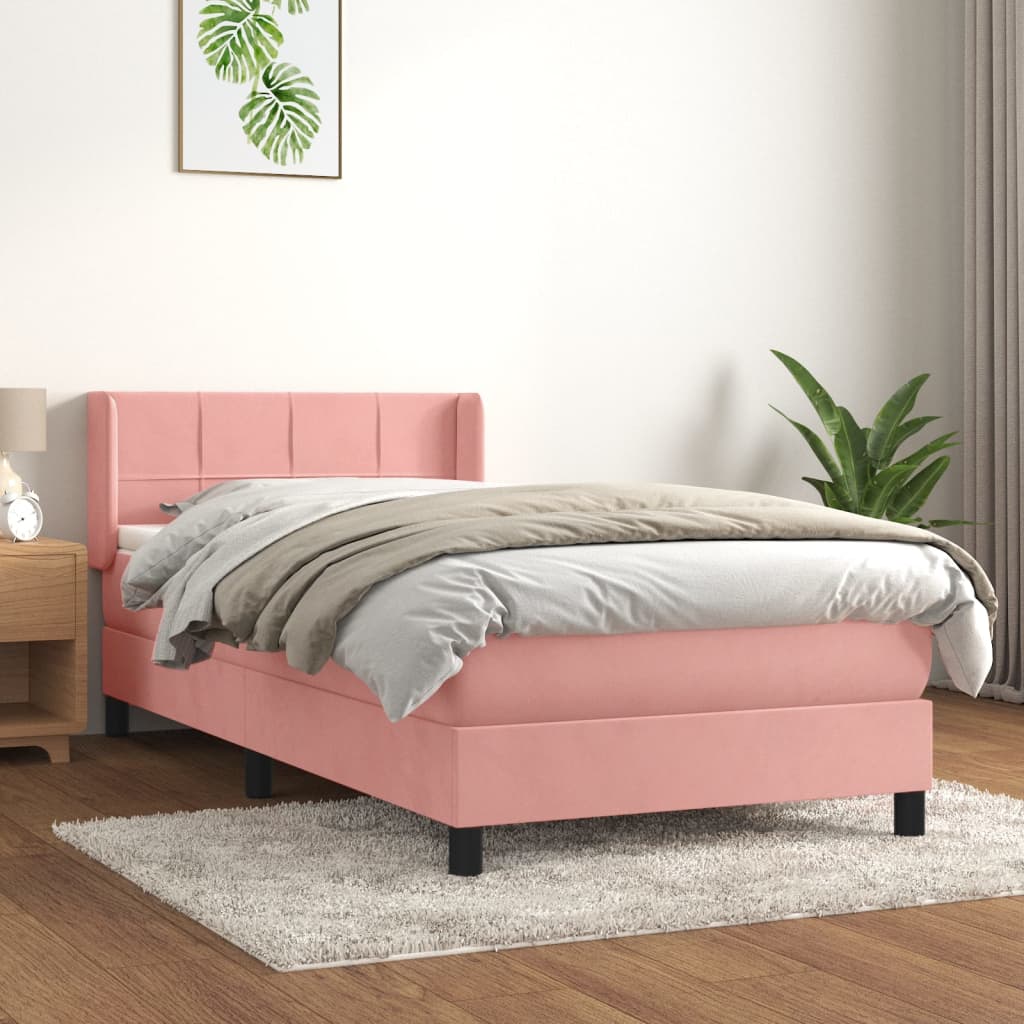 vidaXL Cama com molas/colchão 80x200 cm veludo rosa