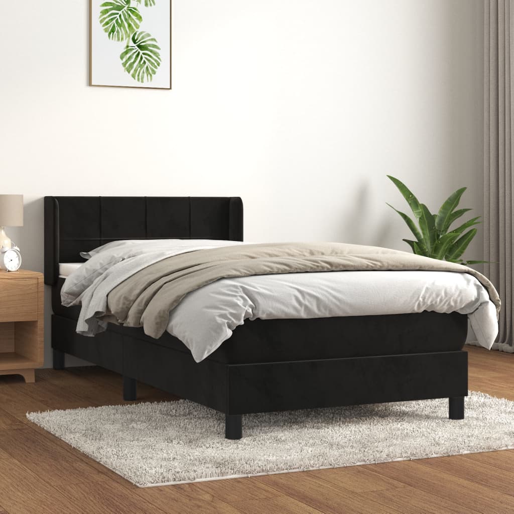 vidaXL Cama com molas/colchão 100x200 cm veludo preto