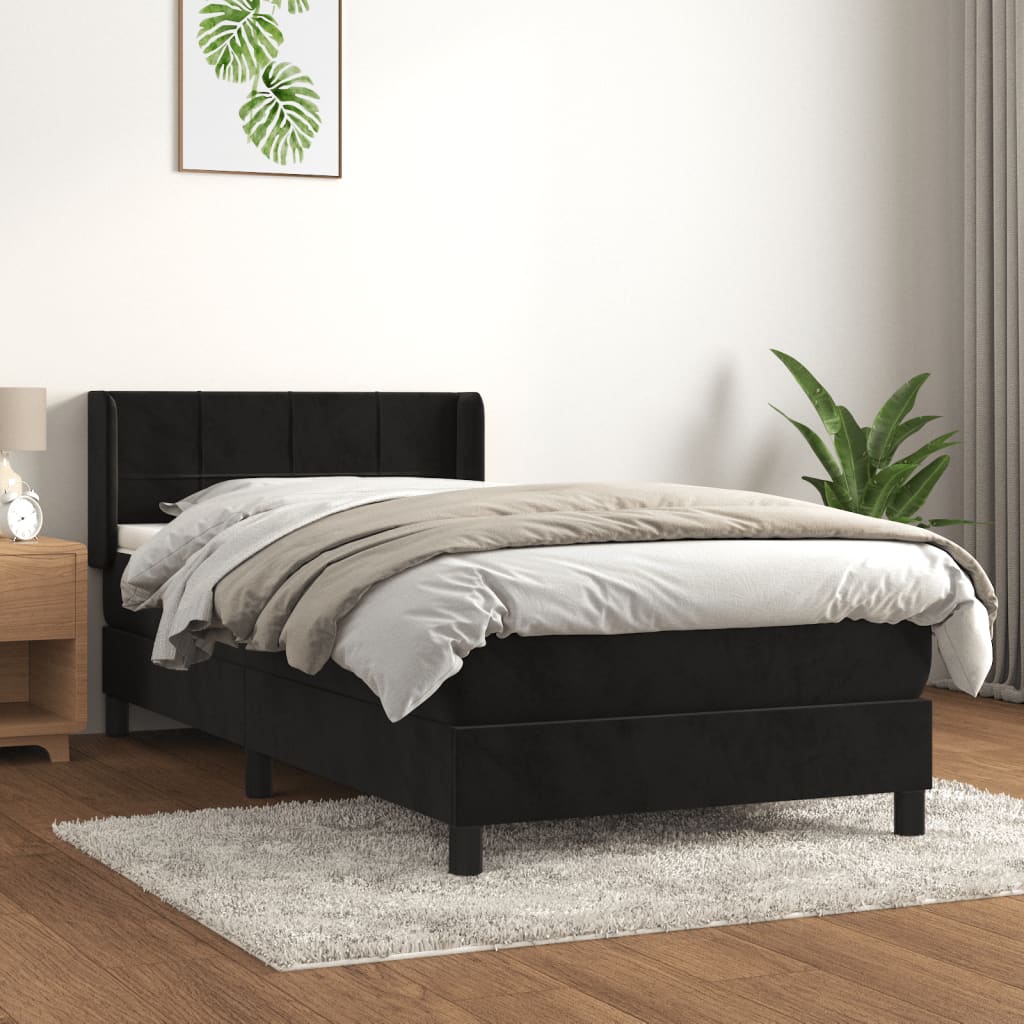 vidaXL Cama com molas/colchão 90x200 cm veludo preto