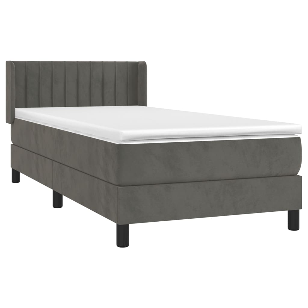 vidaXL Cama com molas/colchão 90x190 cm veludo cinza-escuro