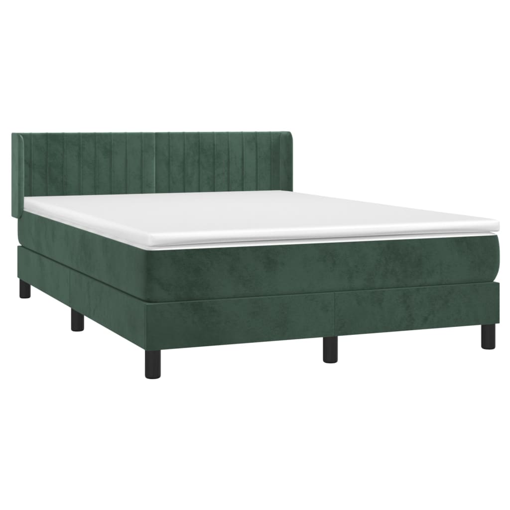 vidaXL Cama com molas/colchão 140x190 cm veludo verde-escuro