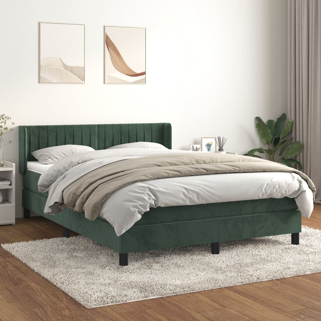 vidaXL Cama com molas/colchão 140x200 cm veludo verde-escuro