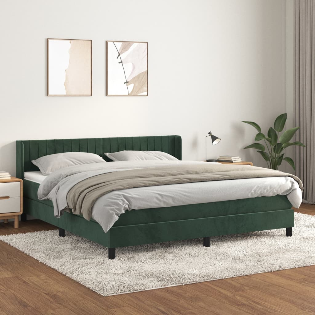 vidaXL Cama com molas/colchão 160x200 cm veludo verde-escuro