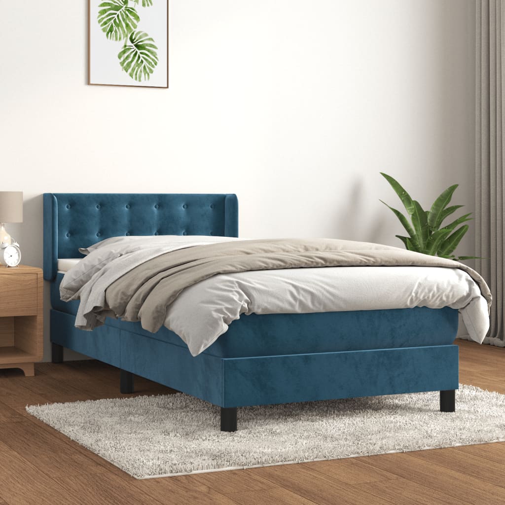 vidaXL Cama com molas/colchão 90x200 cm veludo azul-escuro