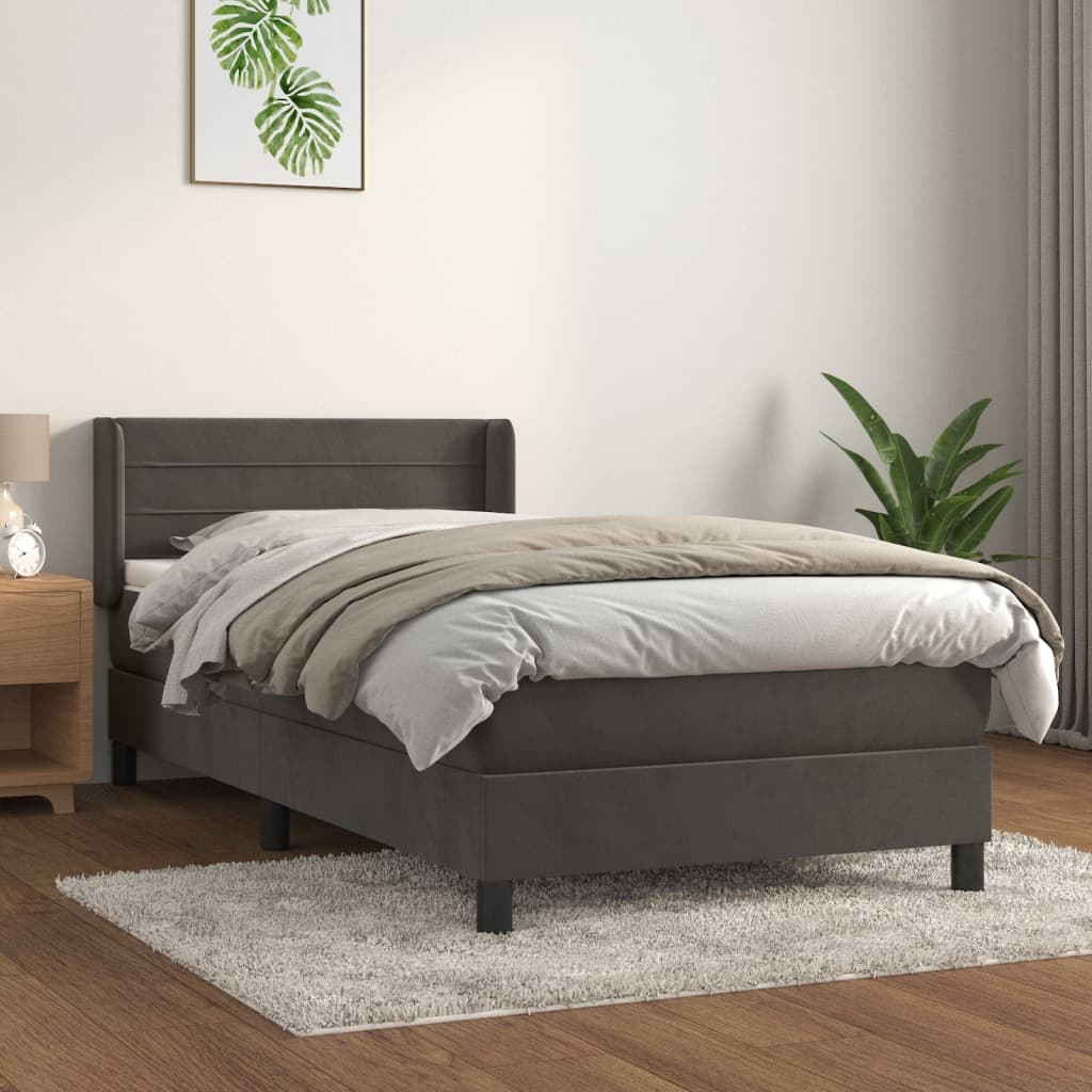 vidaXL Cama com molas/colchão 90x200 cm veludo cinza-escuro