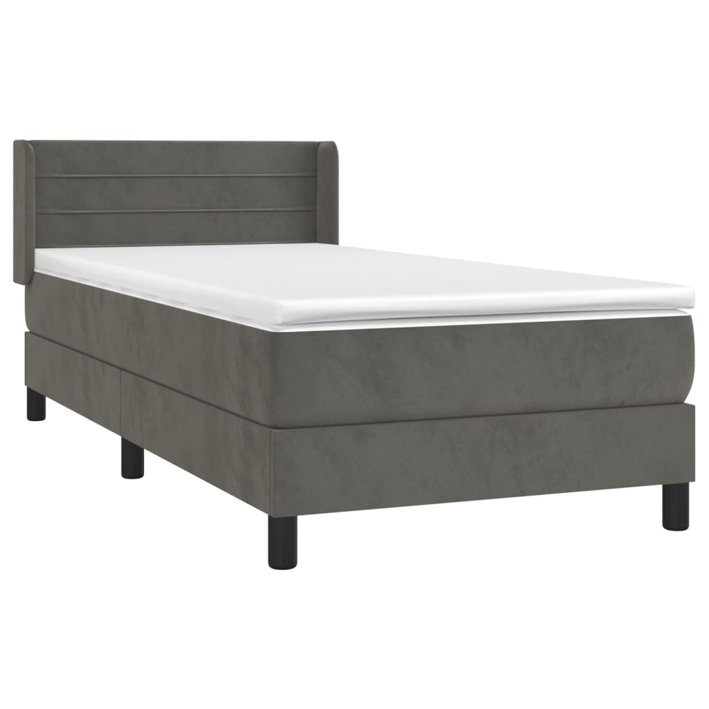 vidaXL Cama com molas/colchão 90x200 cm veludo cinza-escuro