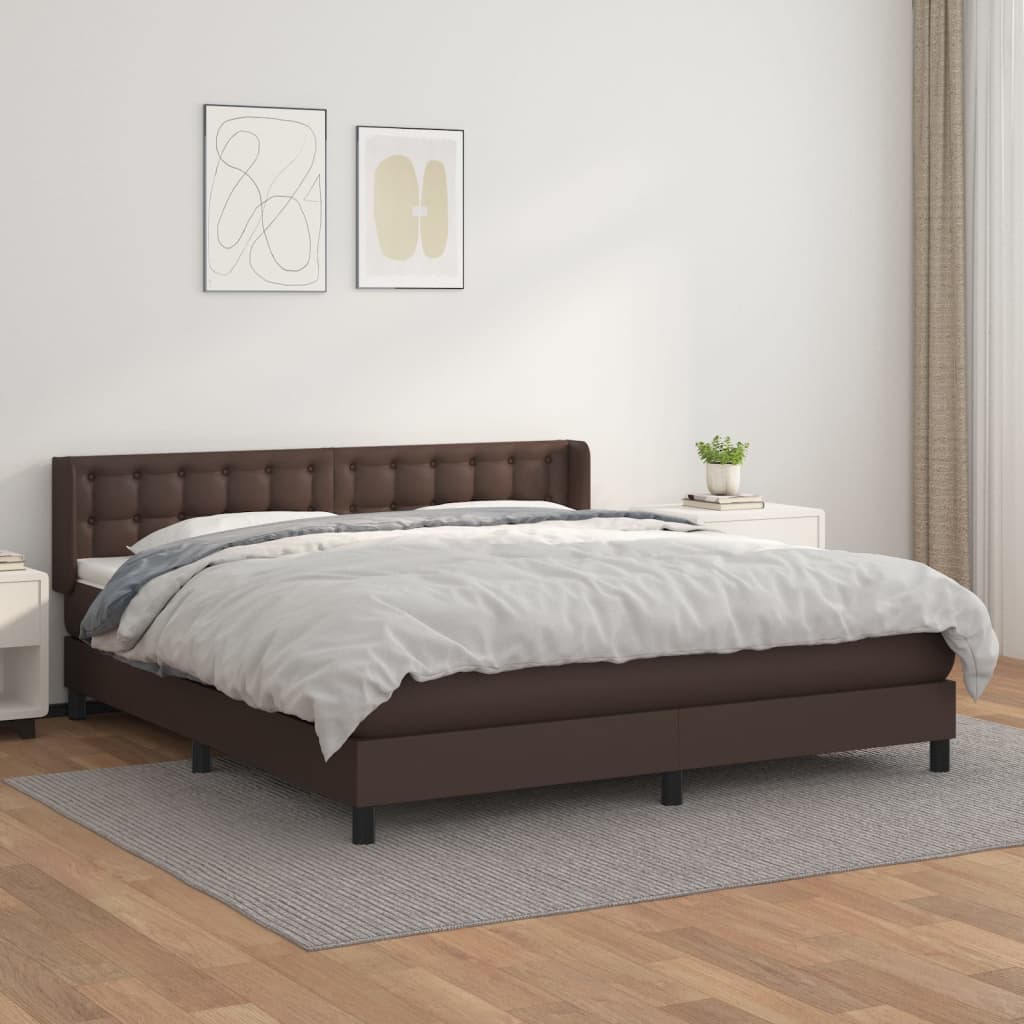 vidaXL Cama com molas/colchão 160x200 cm couro artificial castanho