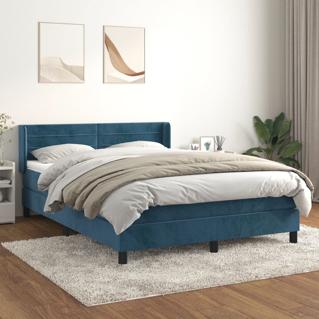 vidaXL Cama com molas/colchão 140x200 cm veludo azul-escuro