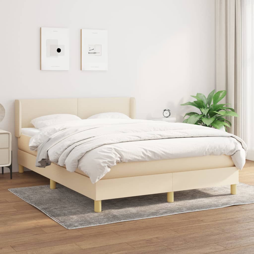 vidaXL Cama com molas/colchão 140x200 cm tecido cor creme