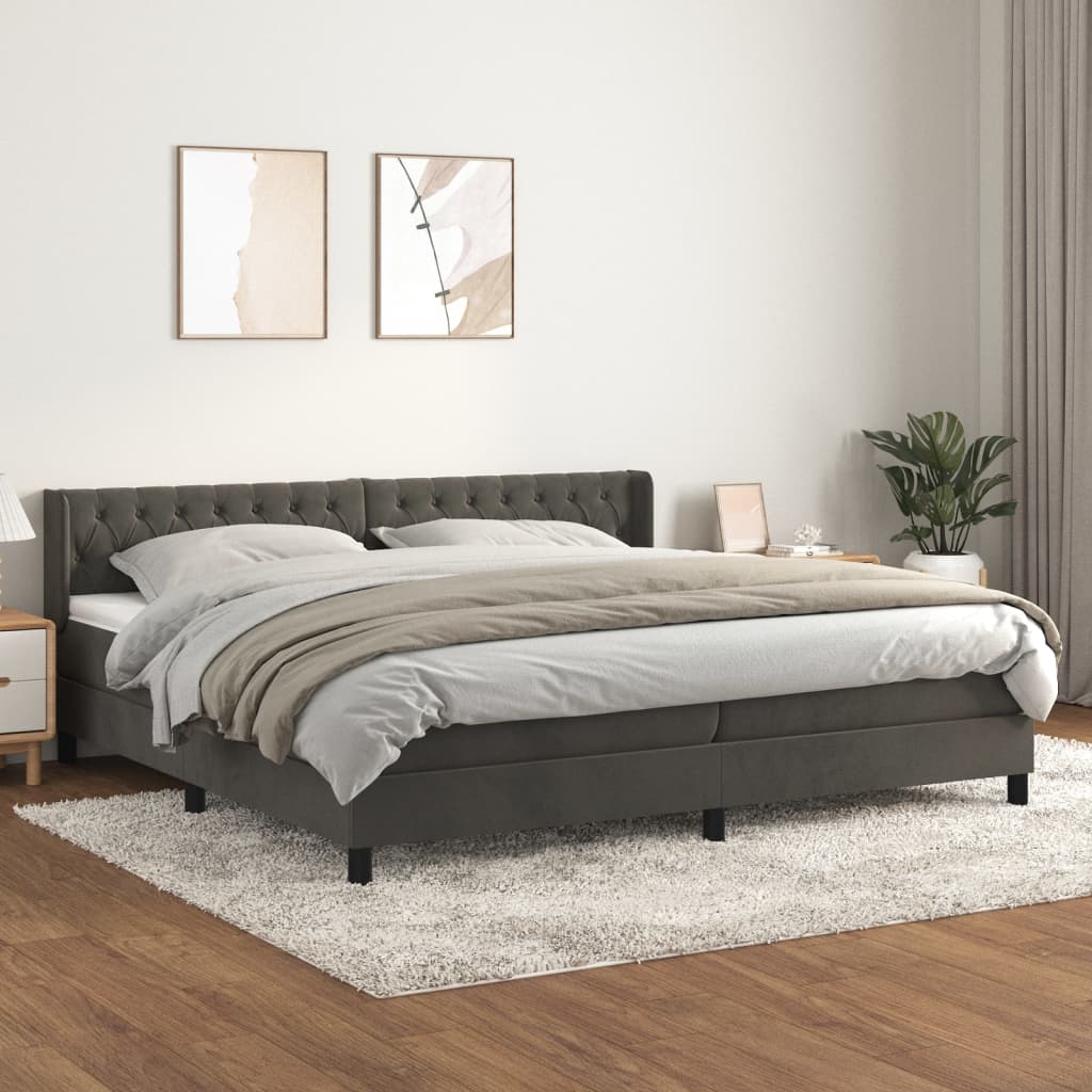 vidaXL Cama com molas/colchão 200x200 cm veludo cinzento-escuro