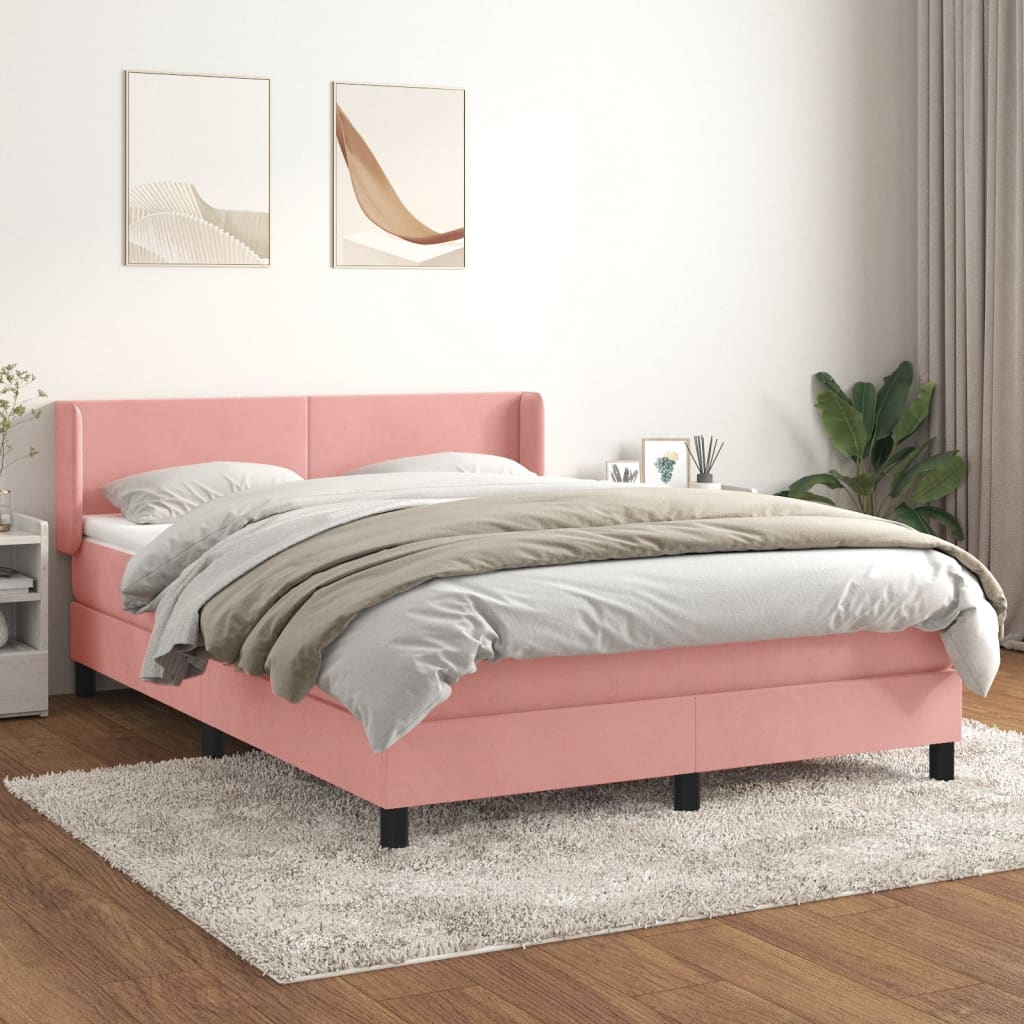 vidaXL Cama com molas/colchão 140x190 cm veludo rosa