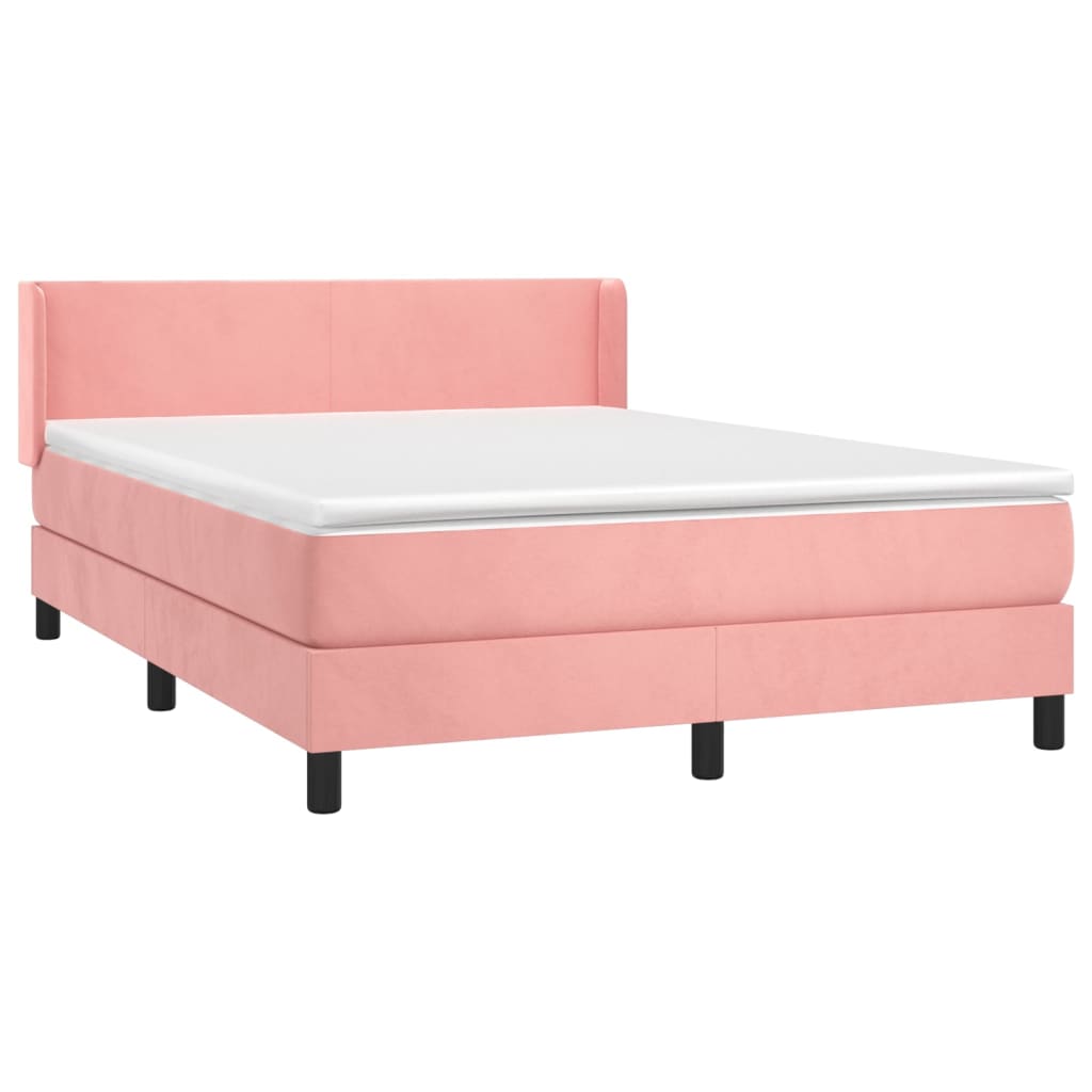 vidaXL Cama com molas/colchão 140x190 cm veludo rosa