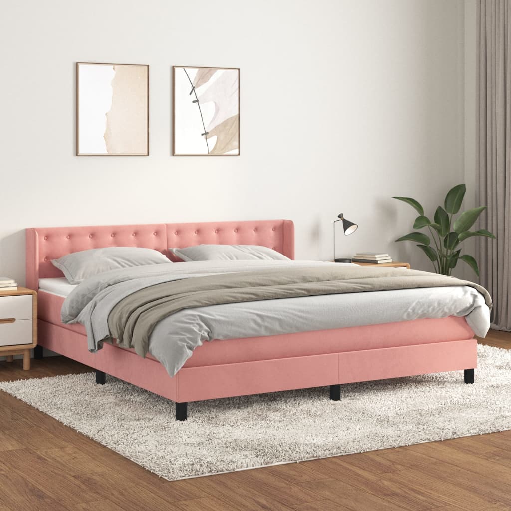 vidaXL Cama com molas/colchão 180x200 cm veludo rosa