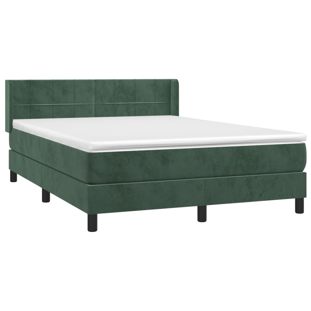 vidaXL Cama com molas/colchão 140x190 cm veludo verde-escuro