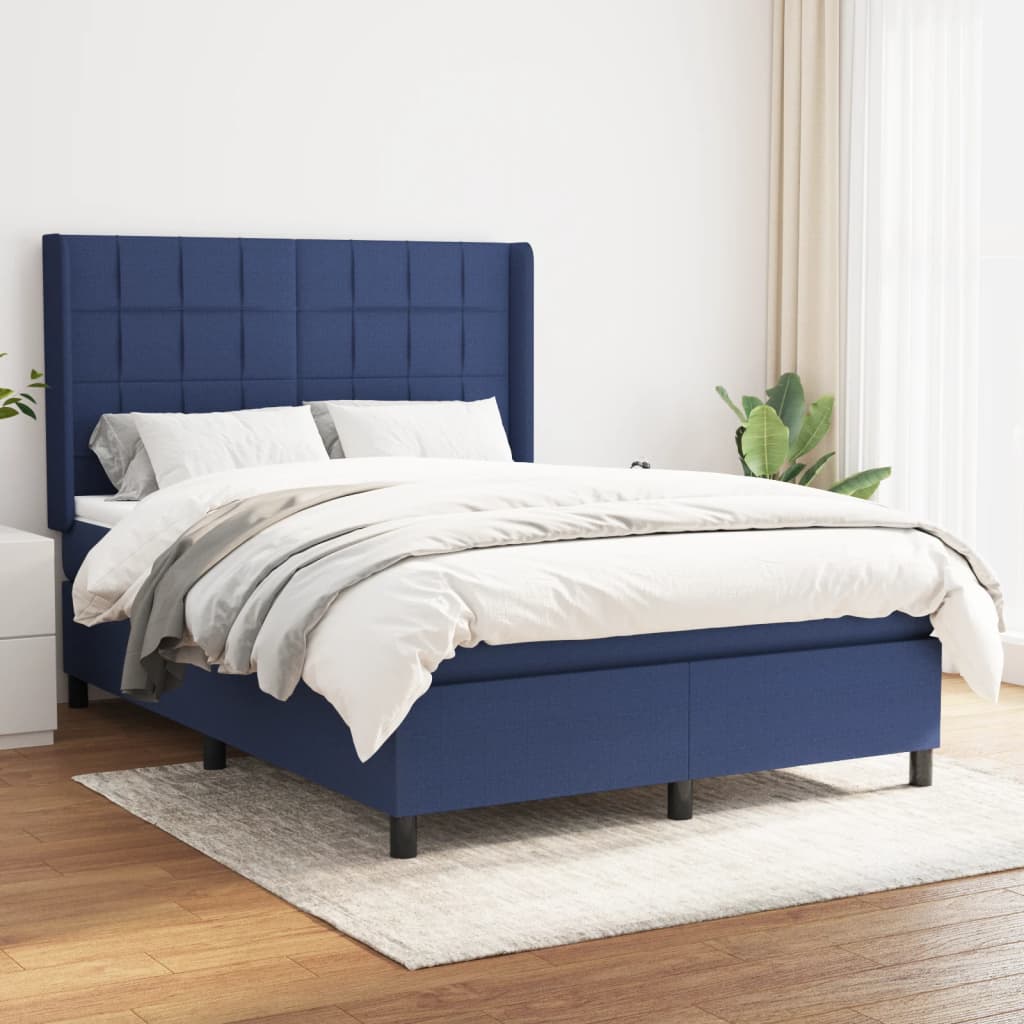 vidaXL Cama com molas/colchão 140x190 cm tecido azul